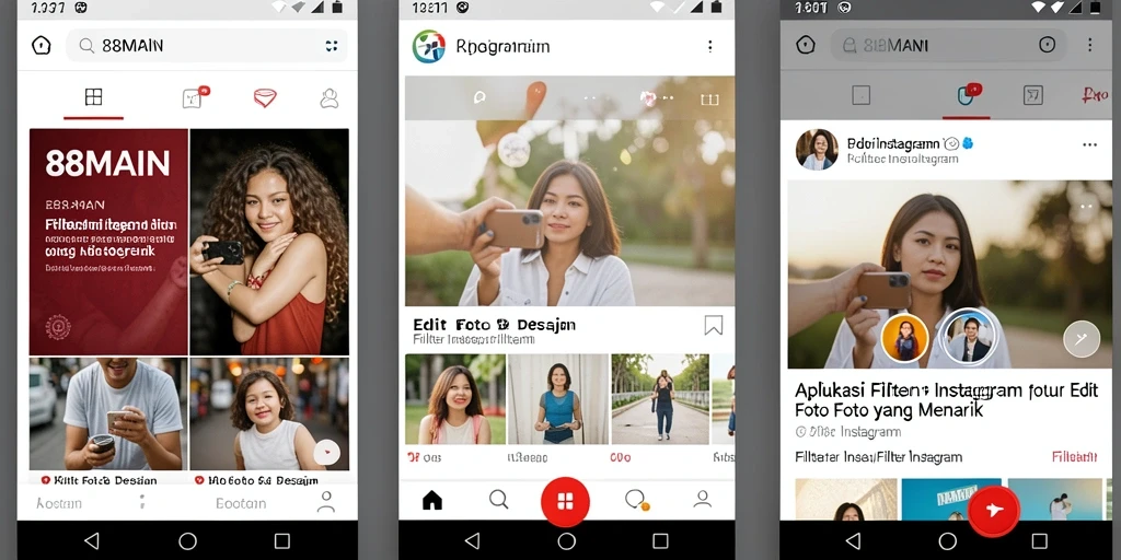 Tampilan menarik dari aplikasi 88MAIN dengan berbagai filter Instagram.