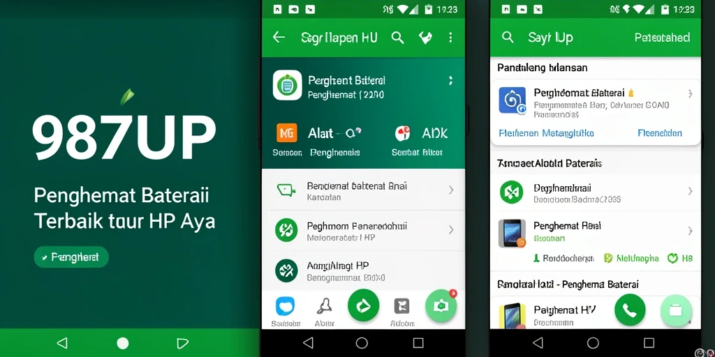 Screenshot antarmuka 987UP dengan fitur penghemat baterai.
