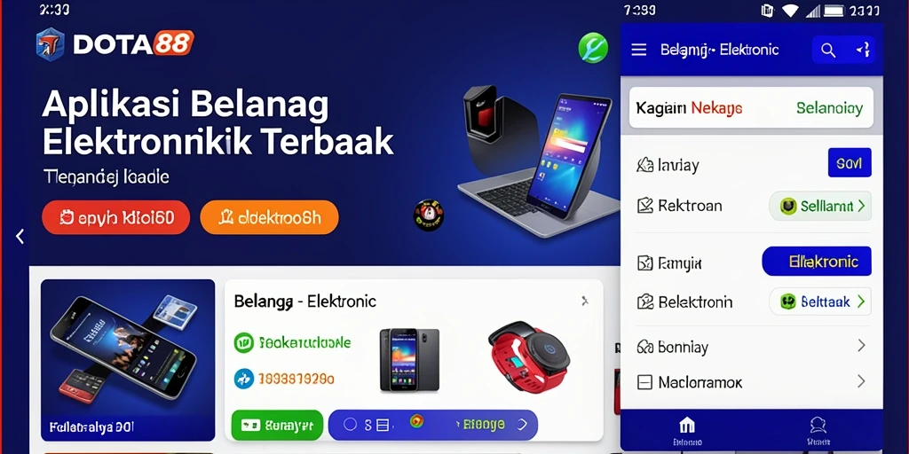 Tampilan antarmuka utama aplikasi DOTA88 dengan berbagai pilihan produk elektronik.